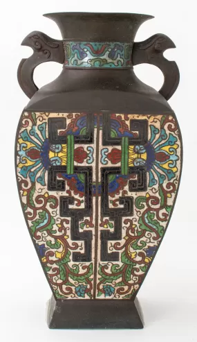 Japanese Enameled Bronze Vase. 20th C