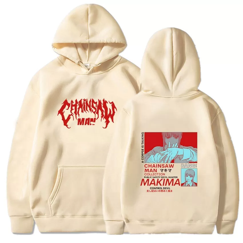 Kawaii Makima Chainsaw Man Hoodies Anime Print Sweatshirts Casual Long Sleeve Hooded Pullovers