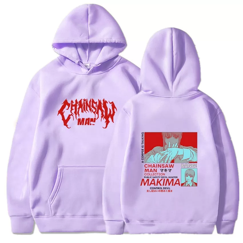 Kawaii Makima Chainsaw Man Hoodies Anime Print Sweatshirts Casual Long Sleeve Hooded Pullovers