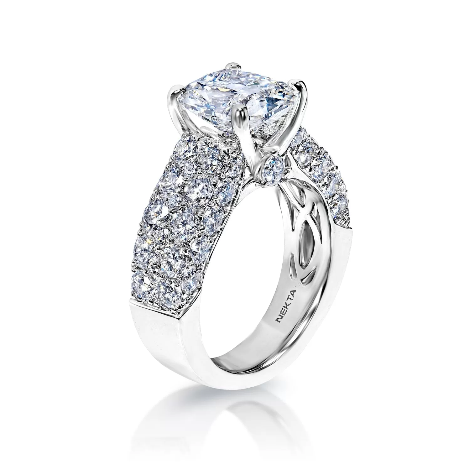 Leneta 6 Carat H VS2 Cushion Cut Lab Grown Diamond Engagement Ring in 18k White Gold. IGI Certified