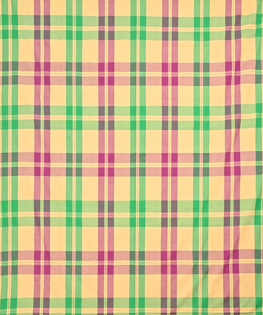 Light green pink checked handloom cotton double bed bedsheet