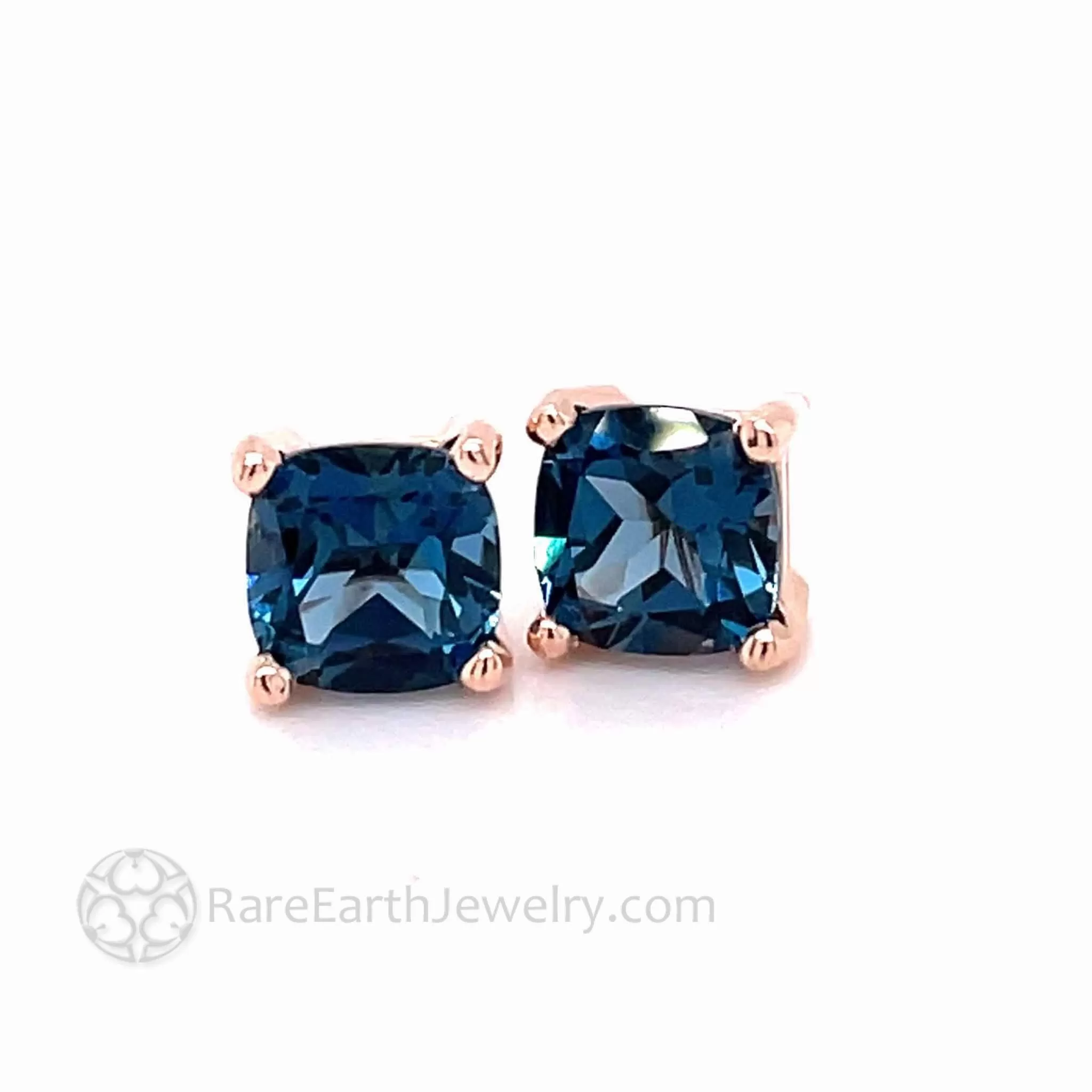 London Blue Topaz Earrings Square Cushion Cut Topaz Studs in 14K Gold