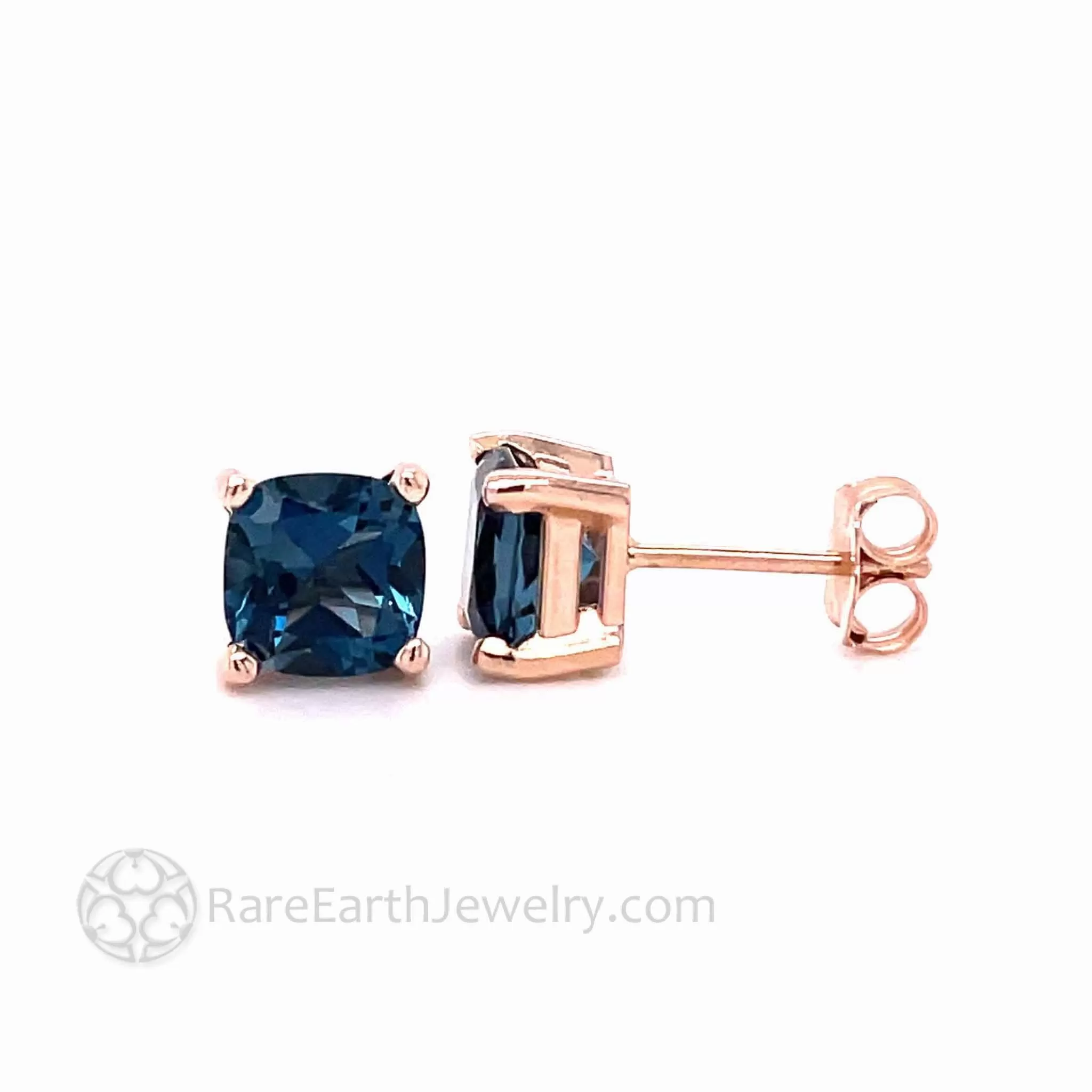 London Blue Topaz Earrings Square Cushion Cut Topaz Studs in 14K Gold