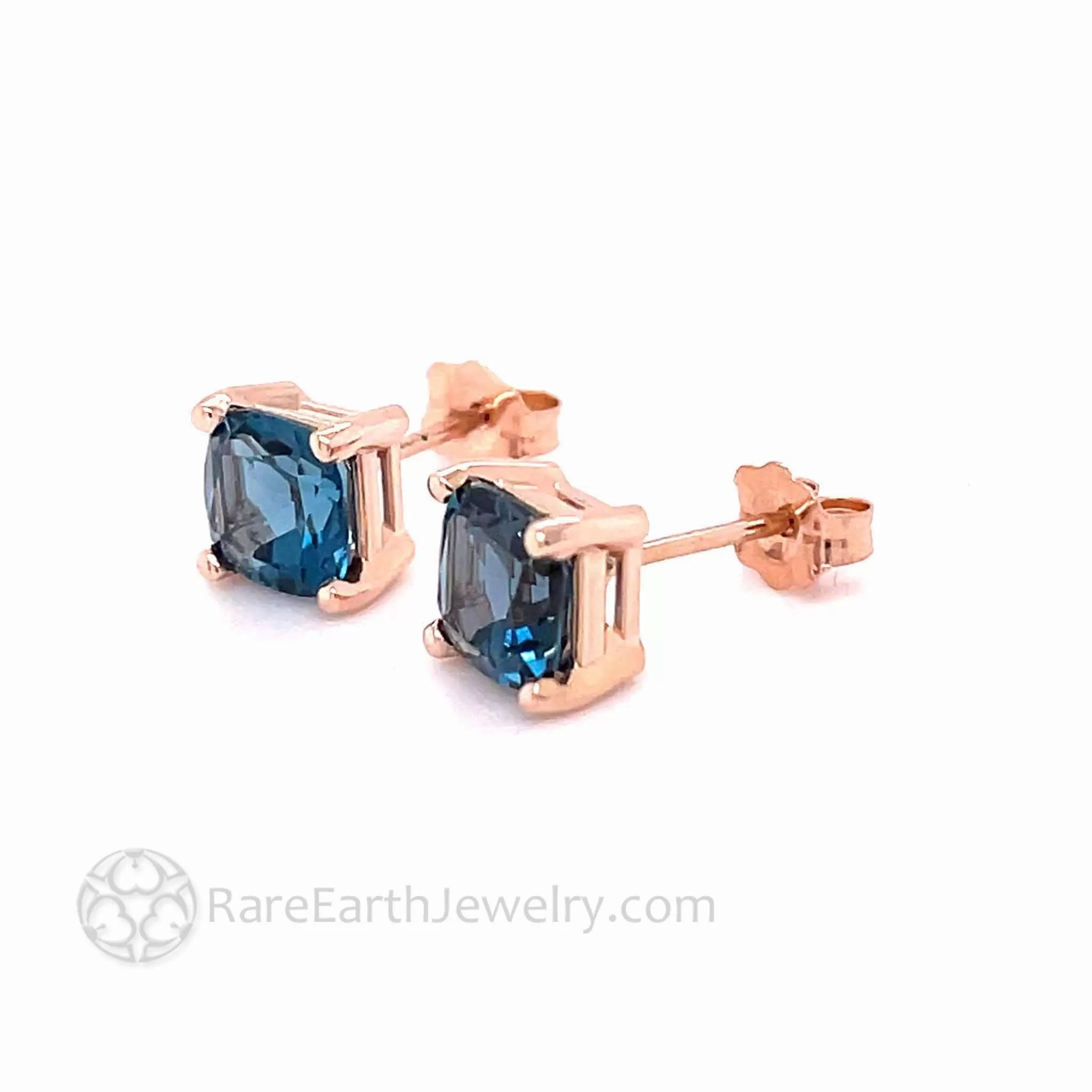 London Blue Topaz Earrings Square Cushion Cut Topaz Studs in 14K Gold