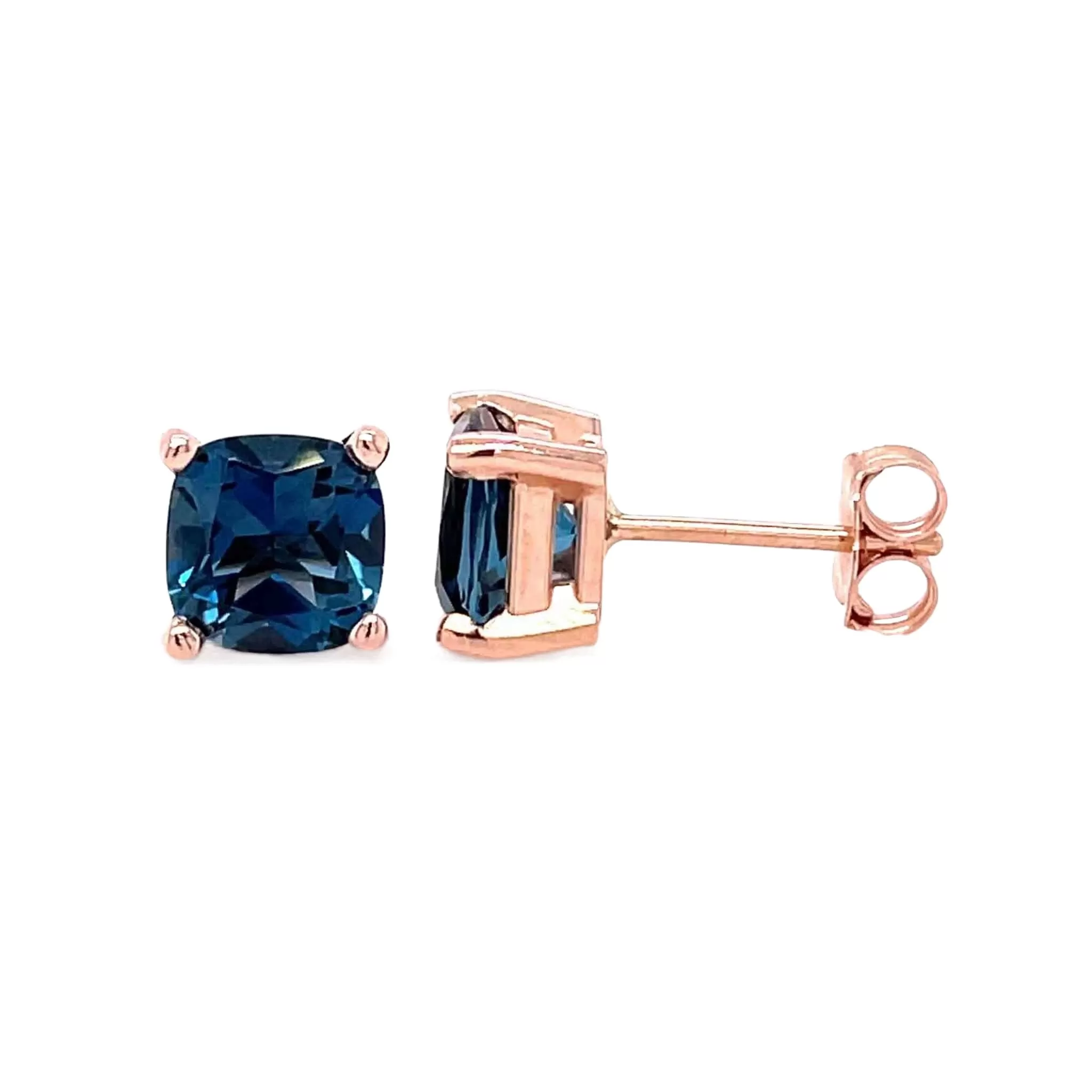 London Blue Topaz Earrings Square Cushion Cut Topaz Studs in 14K Gold