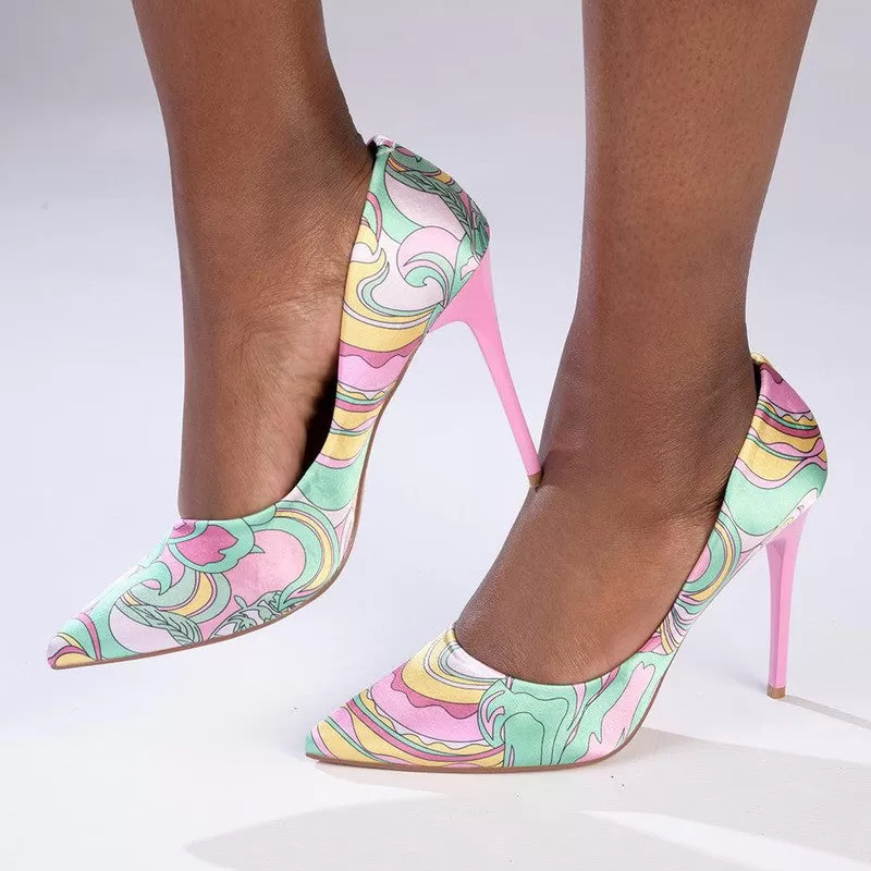 Madison Daisy Printed Stiletto - Light Pink Multi