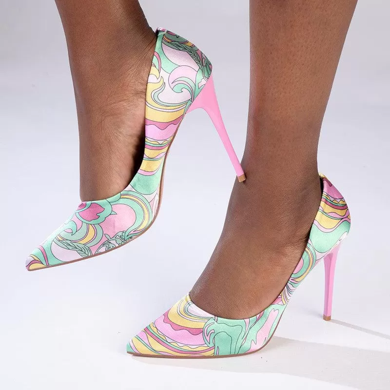 Madison Daisy Printed Stiletto - Light Pink Multi