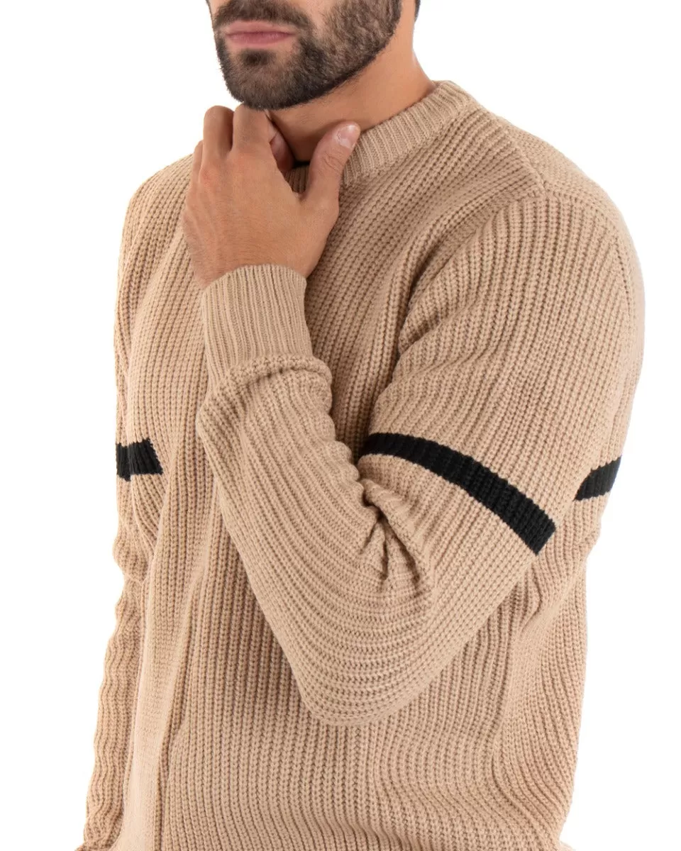 Maglioncino Uomo Girocollo Beige Maglia Inglese Basic GIOSAL-M2460A