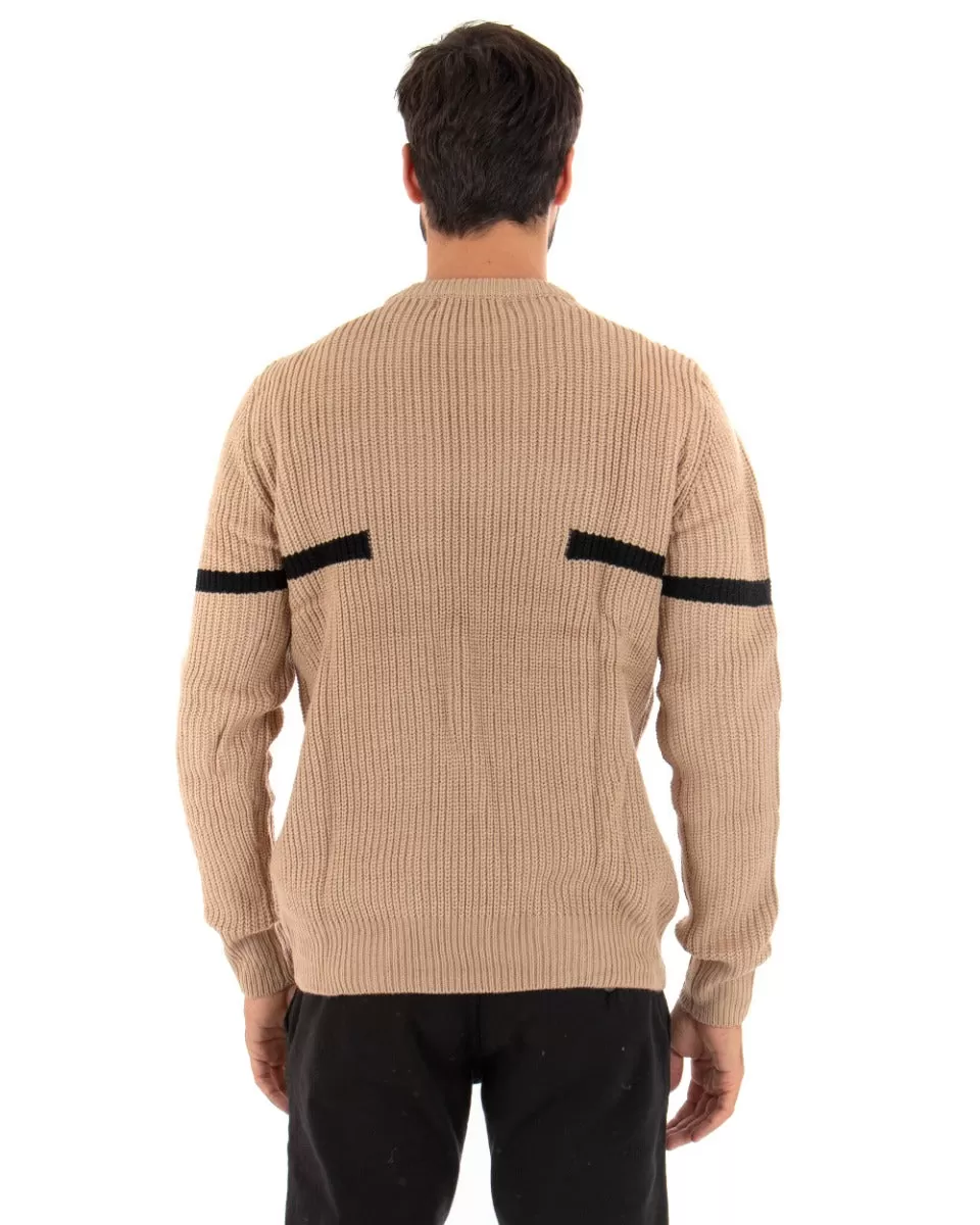 Maglioncino Uomo Girocollo Beige Maglia Inglese Basic GIOSAL-M2460A