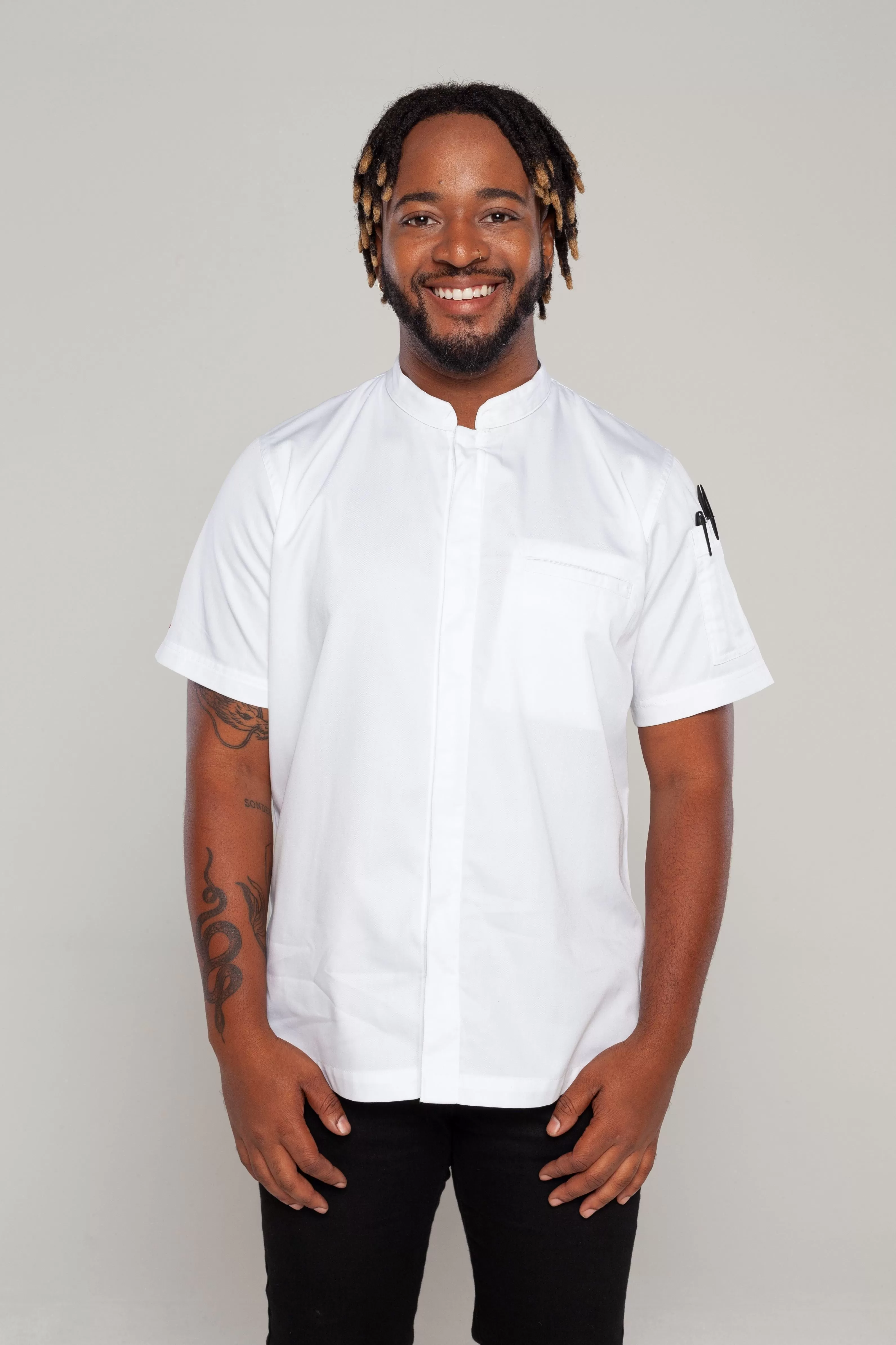 Mandarin White Chef jacket Zip