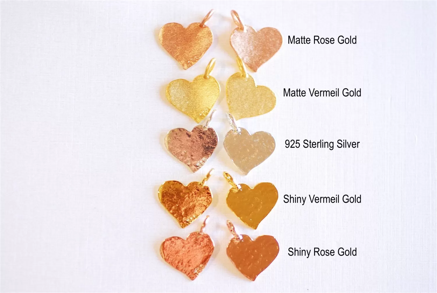 Matte Pink Wholesale Rose Gold Vermeil Hammered Heart Charm- 18k gold plated Sterling Silver Heart Charm Pendant, Gold Flat Heart, Stamping Heart, 277