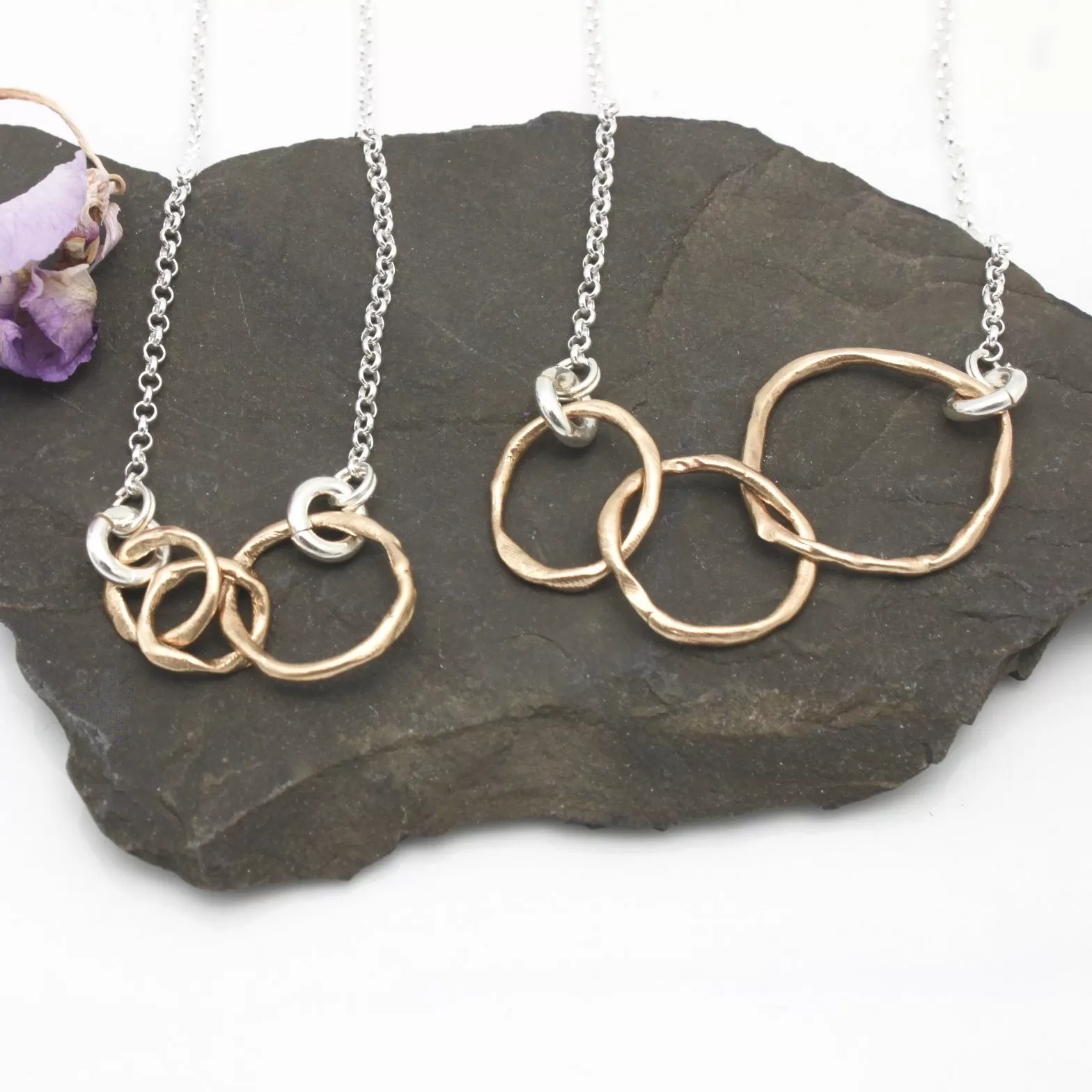 Mother 2 Daughters Necklace - Petite Bronze Links