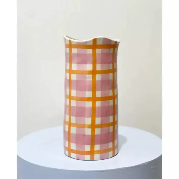 Noss & Co Large Vase |  Pink & Orange Gingham