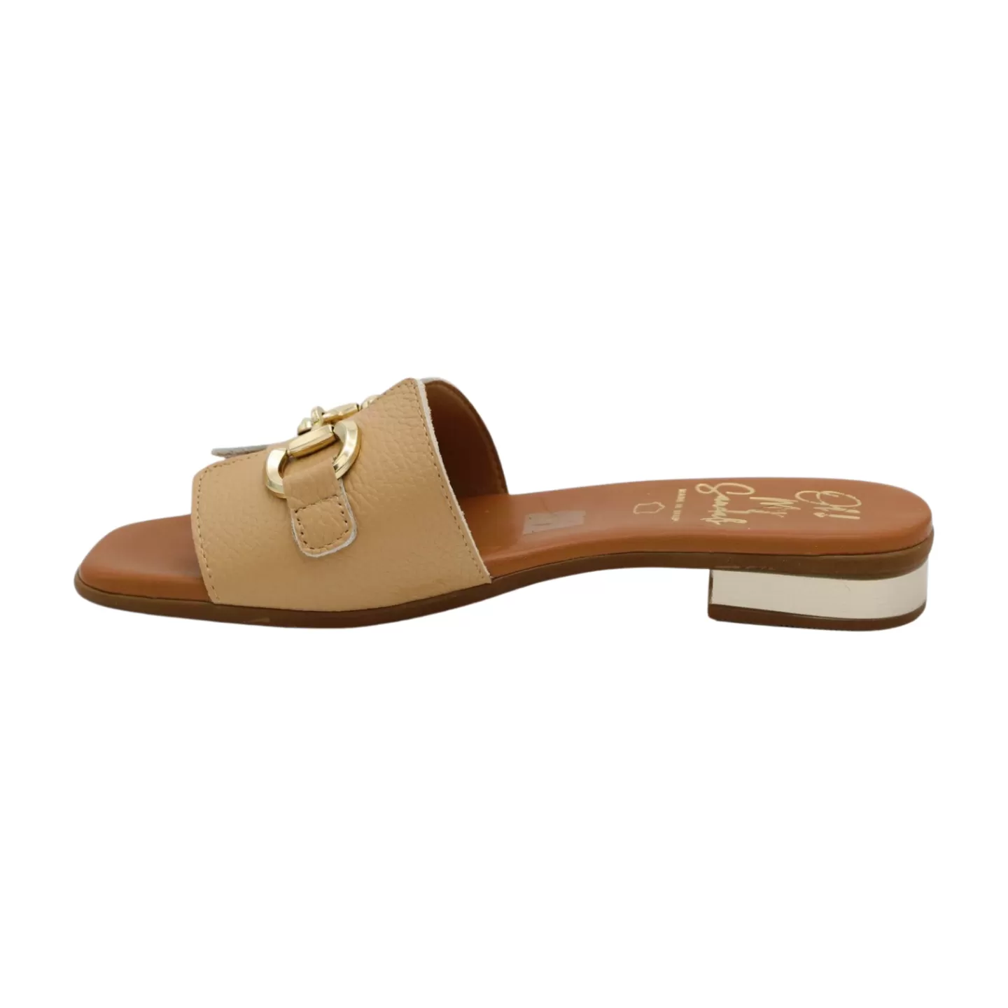 OH MY SANDALS Camel Leather Slider Sandal