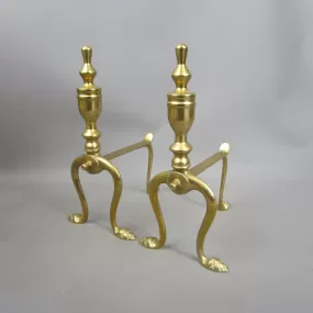 Pair Of Twin Footed Brass Fire Dog Andirons Antique Victorian c1860