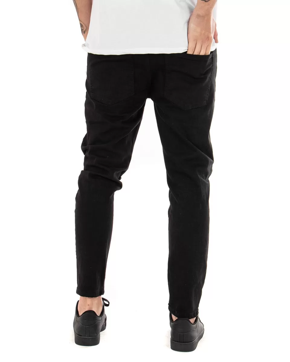 Pantaloni Jeans Uomo Slim Fit Nero Basic Con Taglio Al Ginocchio Cinque Tasche Casual GIOSAL-P5085A