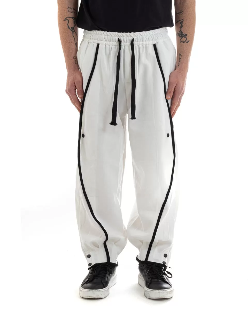 Pantaloni Uomo Pantalaccio Tuta Over Baggy Elastico Bianco GIOSAL-P5663A