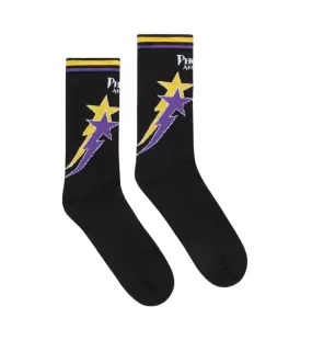 Phobia black socks for adults with yellow and purple jacquard starry lightning PHA00689 one size