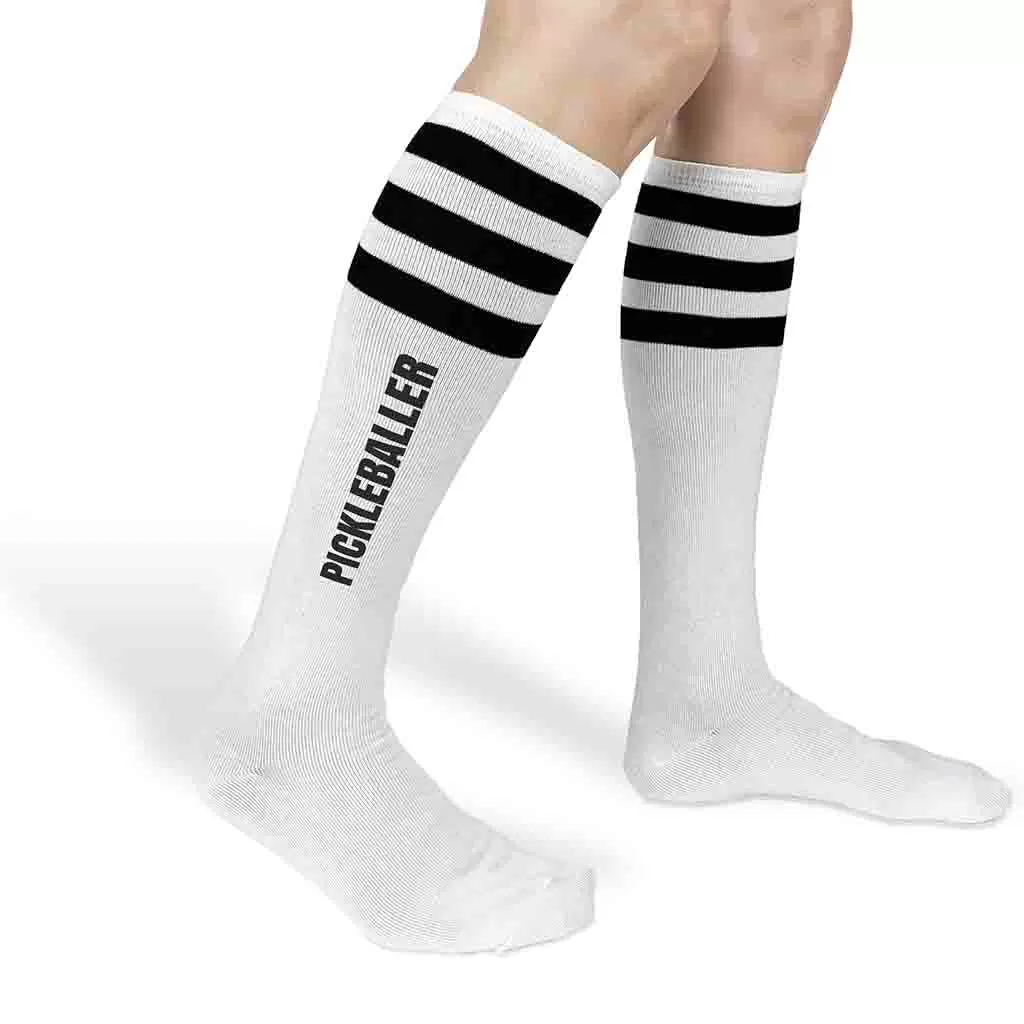 Pickleballer Cotton Knee High Socks with Stripes