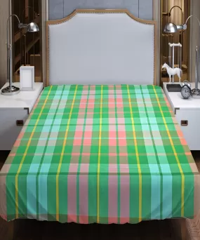 Pink green handloom cotton double bed bedsheet