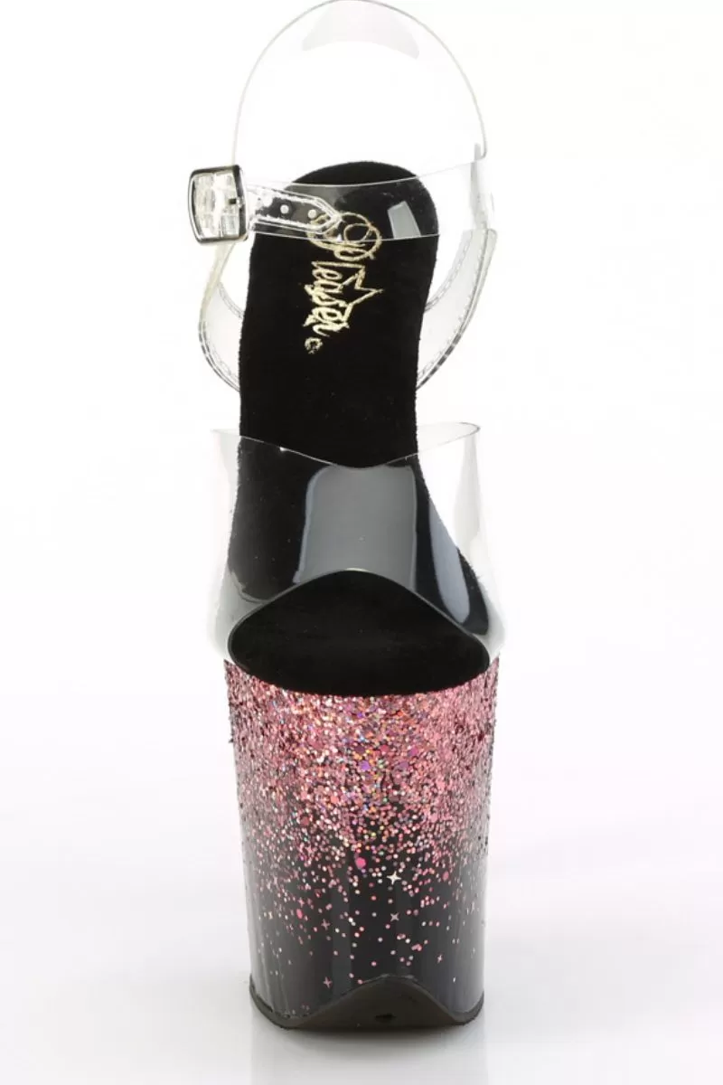 Pleaser USA Flamingo-808SS 8inch Pleasers - Black/Pink Glitter