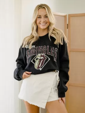 Rolling Stones FSU Seminoles Baseball Diamond Black Thrifted Sweatshirt