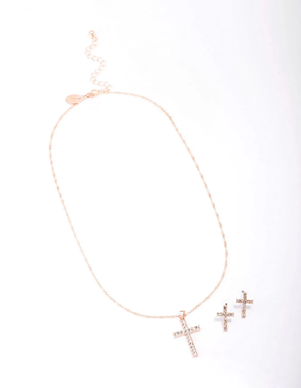 Rose Gold Diamante Cross Jewellery Set