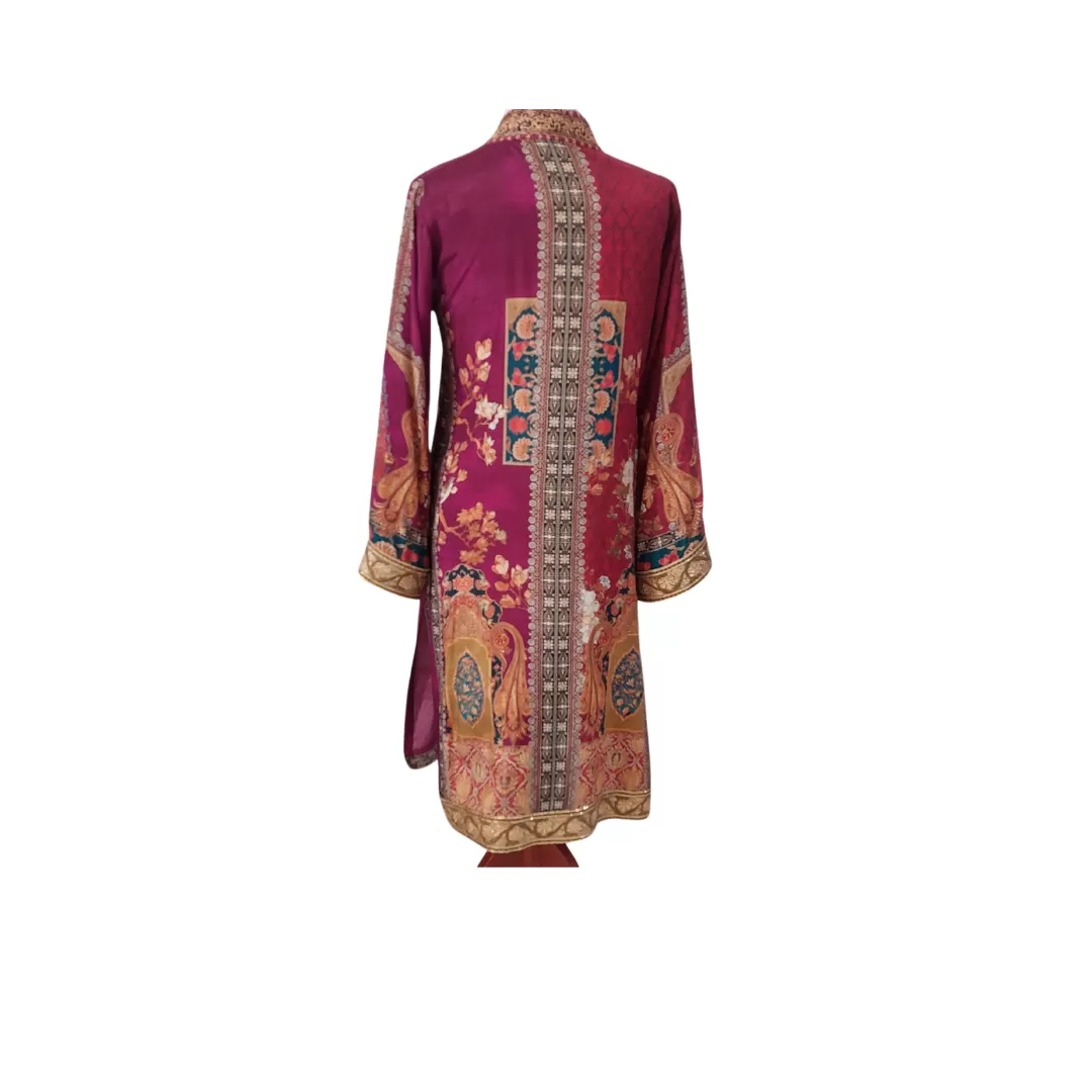 Shamaeel Pink & Magenta Printed Silk Embroidered Kurta | Pre Loved |