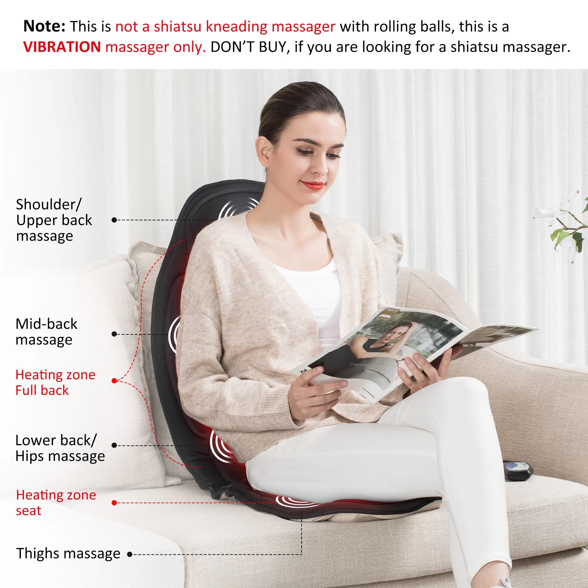 Snailax Massage Seat Cushion - Back Massager with Heat - 262A