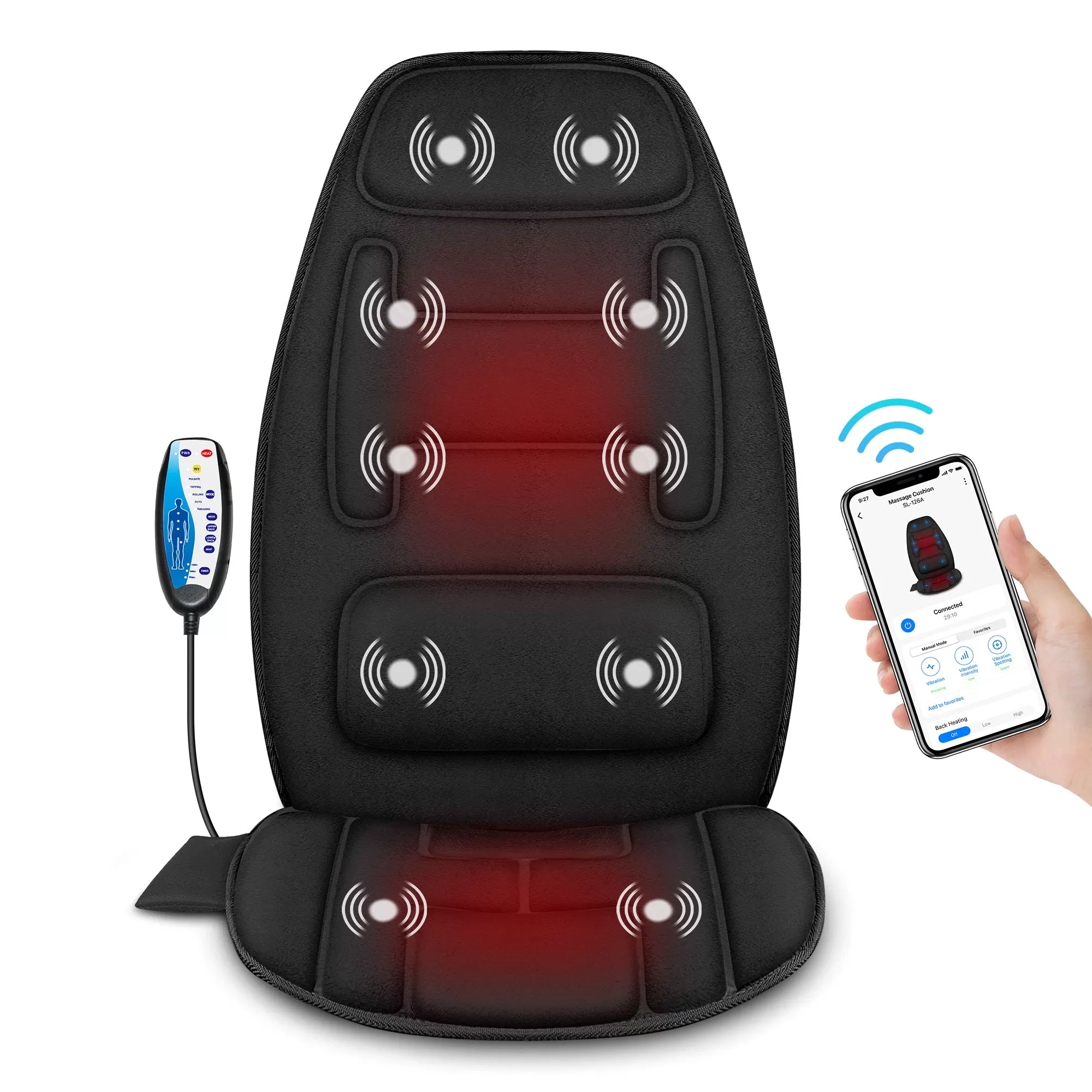 Snailax Vibration Back Massager with Heat, APP Control --SL-126B-APP