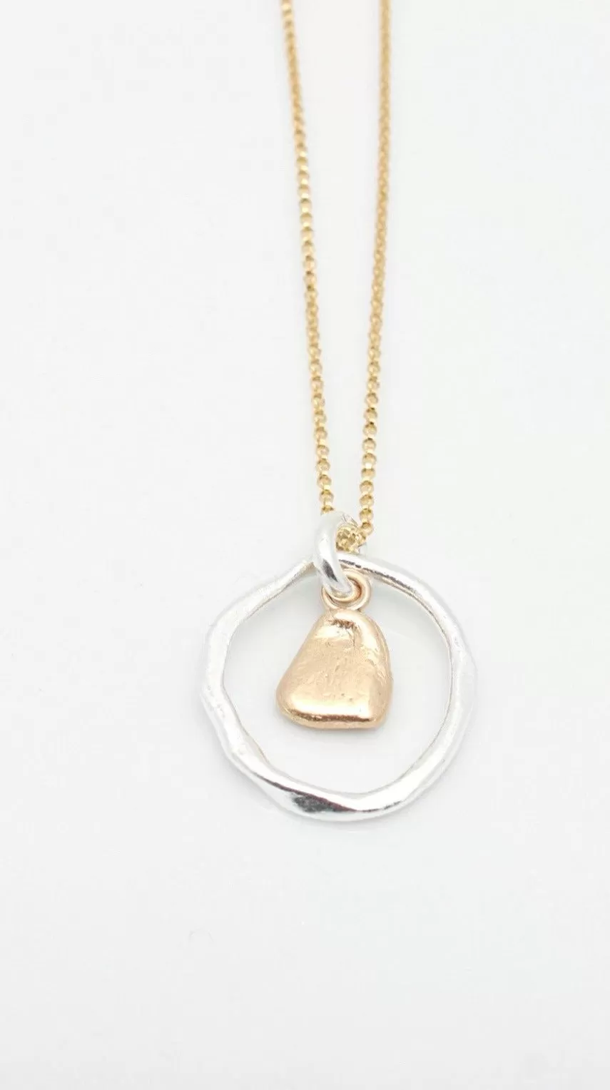 Solitary Pebble & Silver Link Necklace