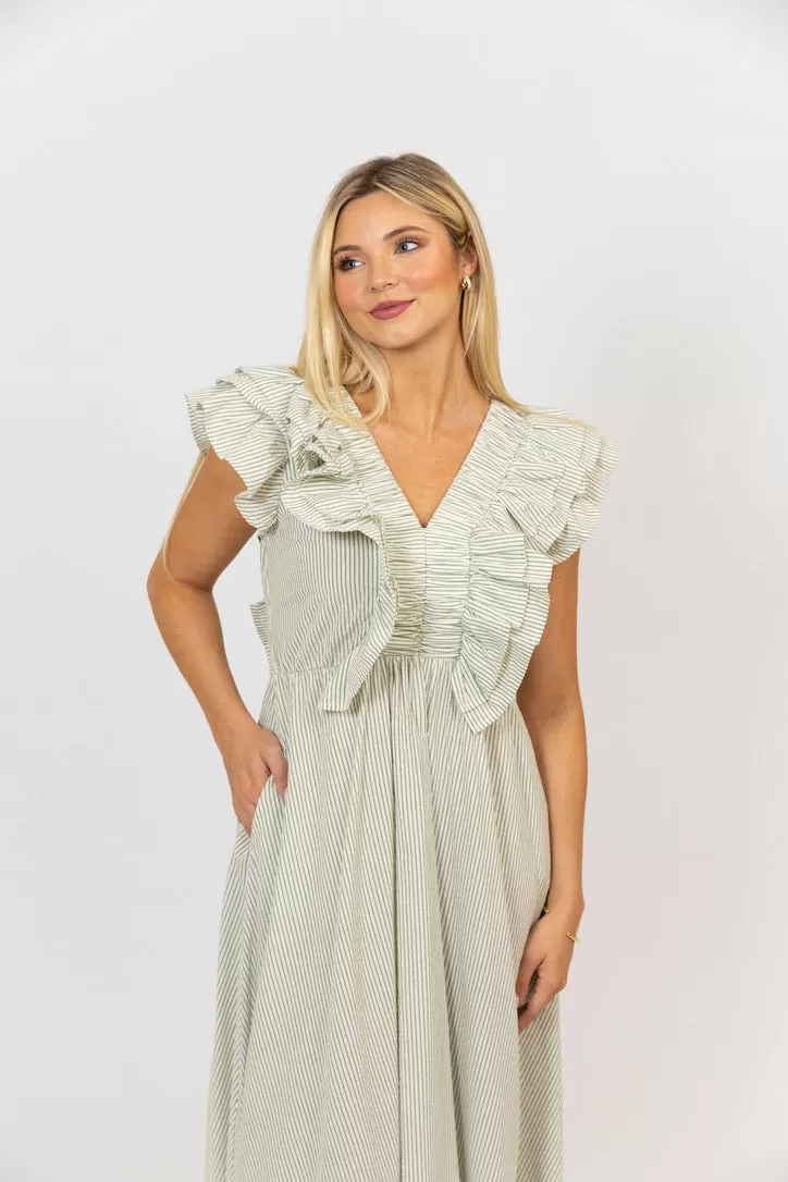 Stripe Seersucker Ruffle Smock Dress