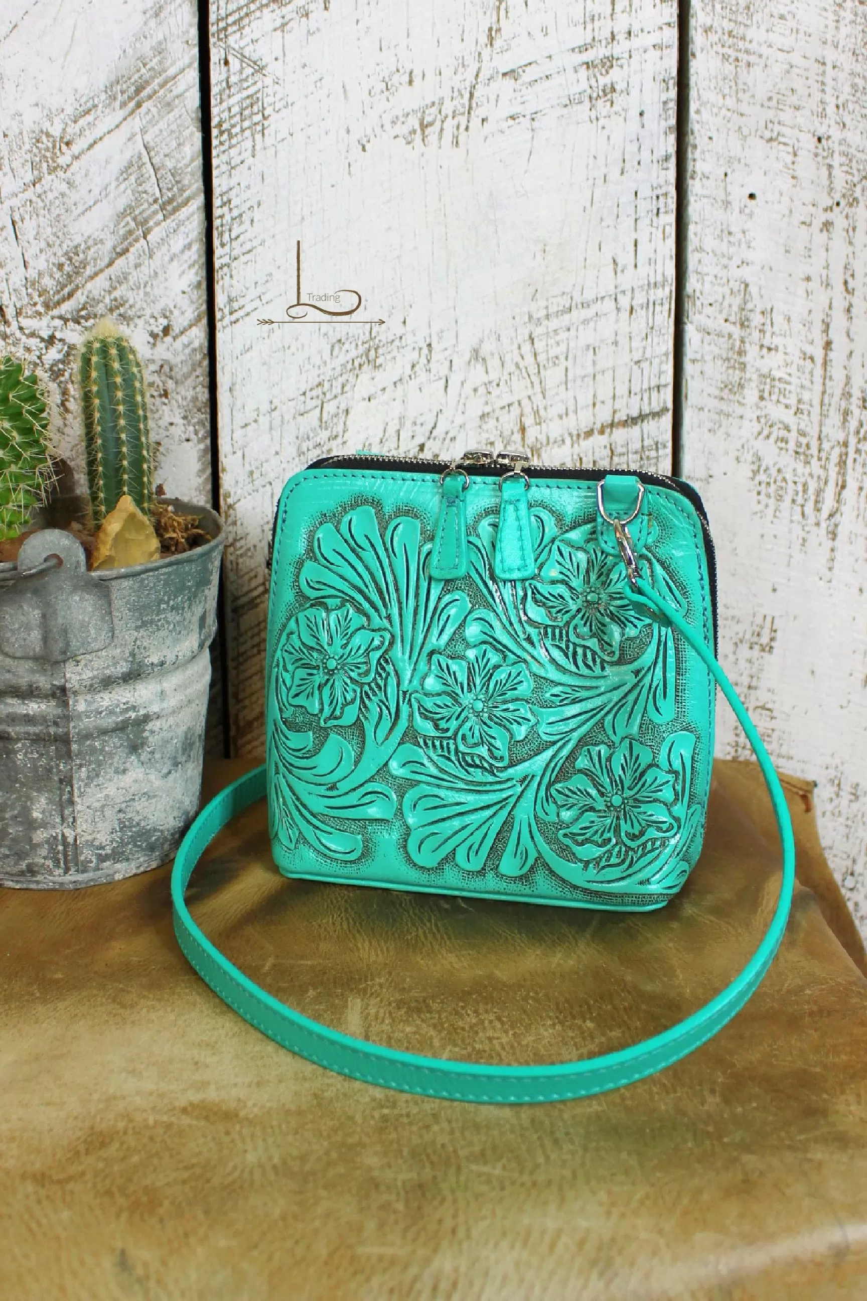 The Catalina Turquoise Tooled Leather Crossbody