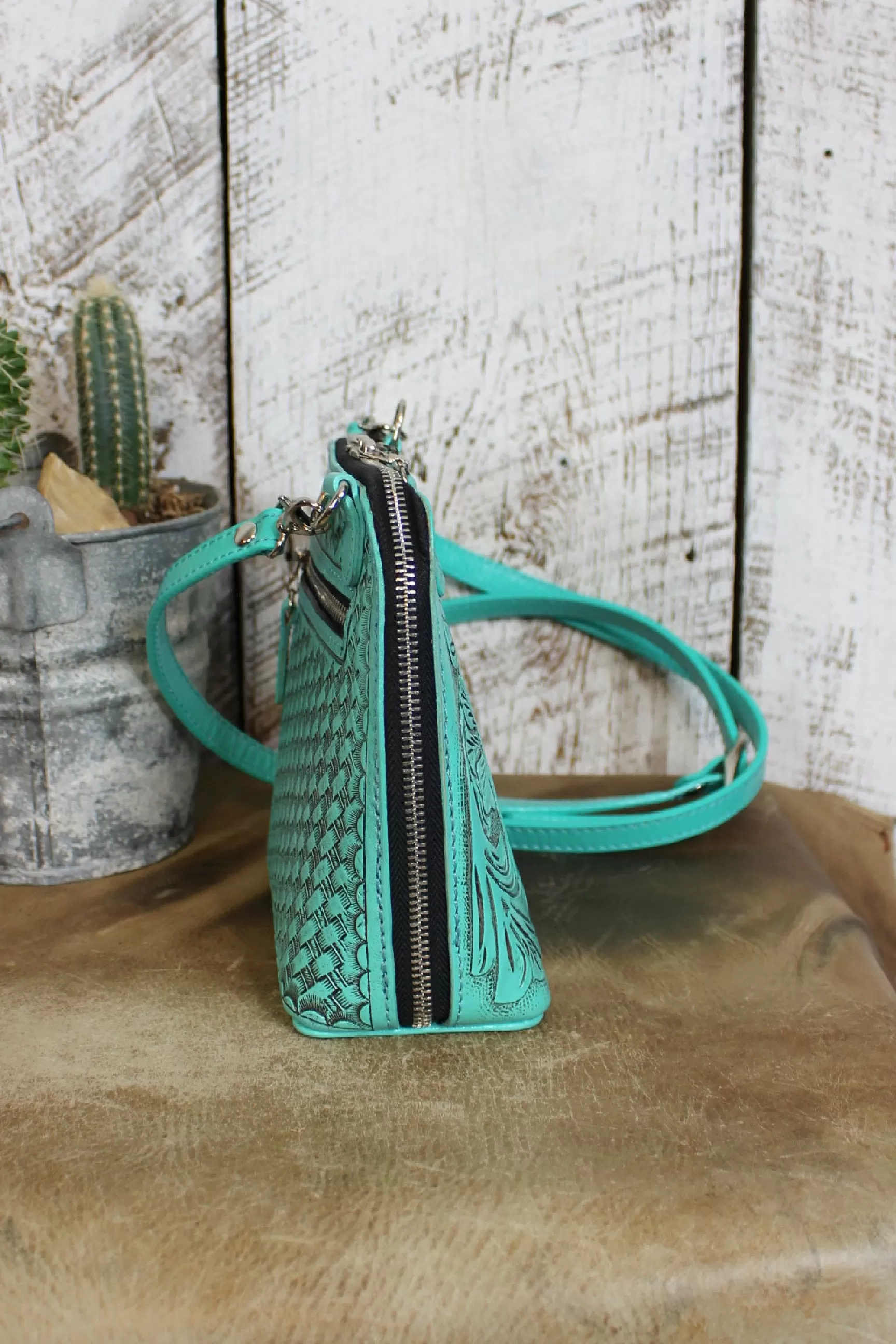 The Catalina Turquoise Tooled Leather Crossbody