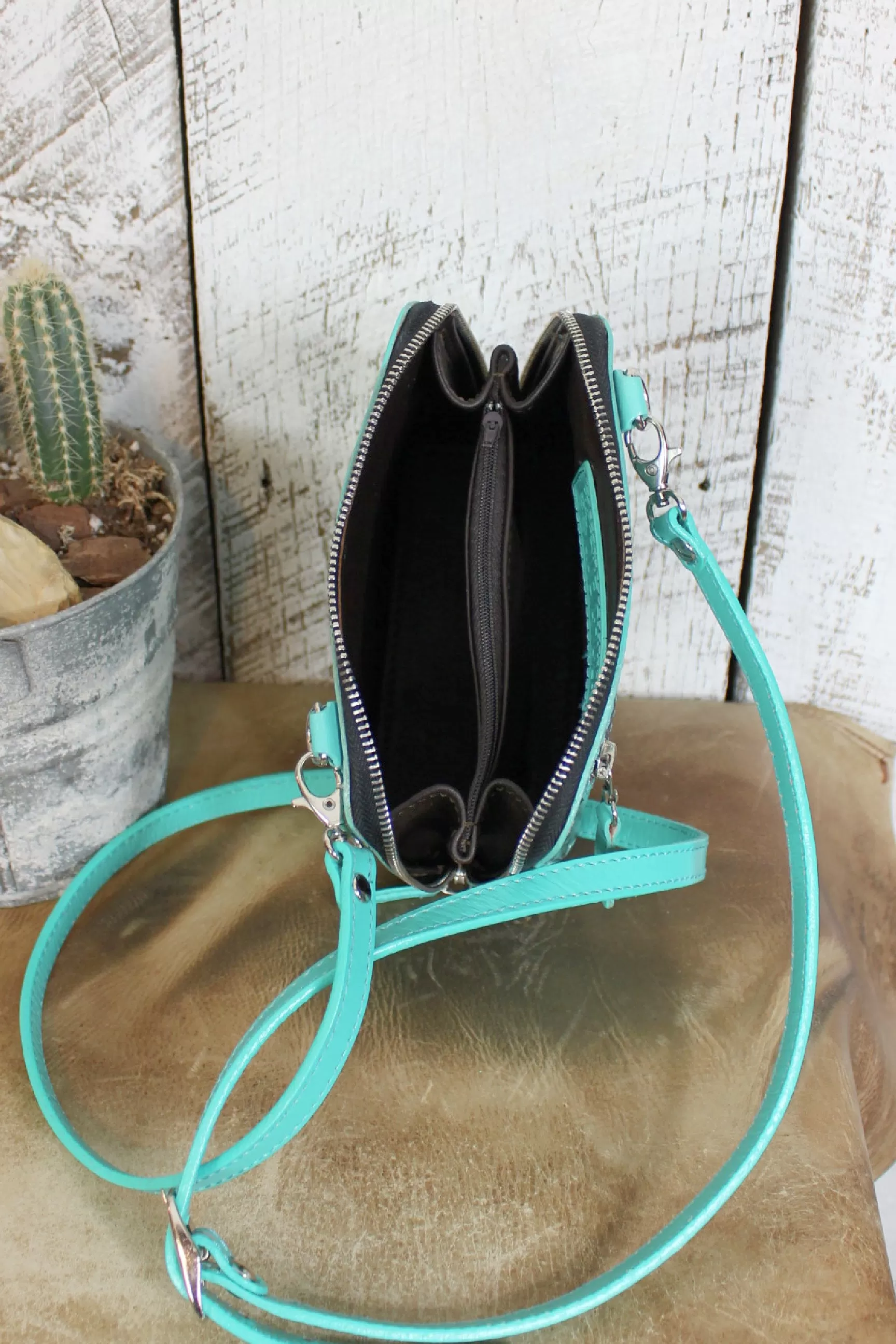 The Catalina Turquoise Tooled Leather Crossbody