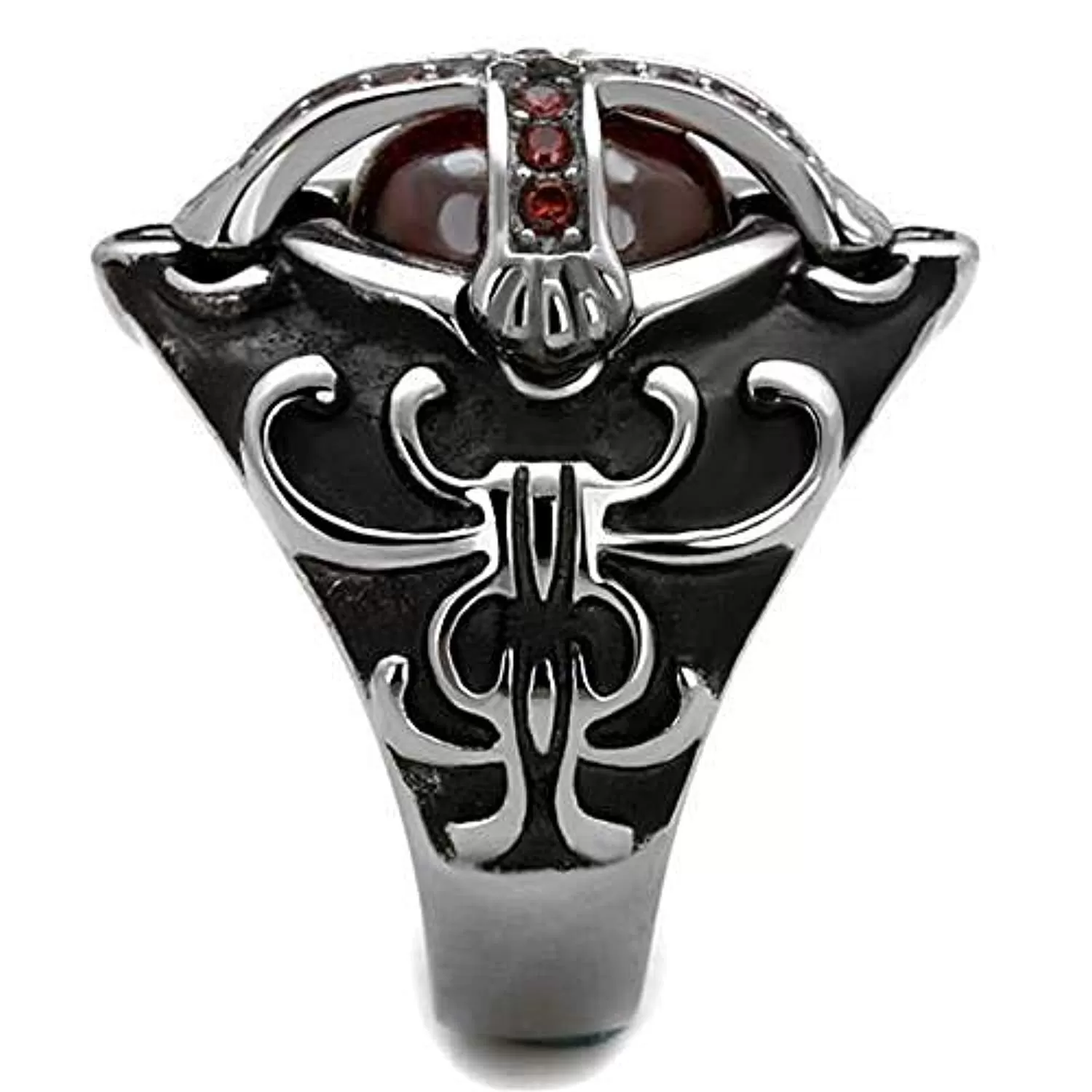 WildKlass Stainless Steel Ring High Polished Men AAA Grade CZ Garnet