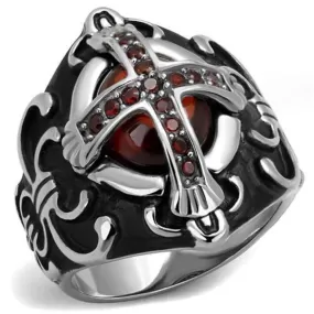 WildKlass Stainless Steel Ring High Polished Men AAA Grade CZ Garnet