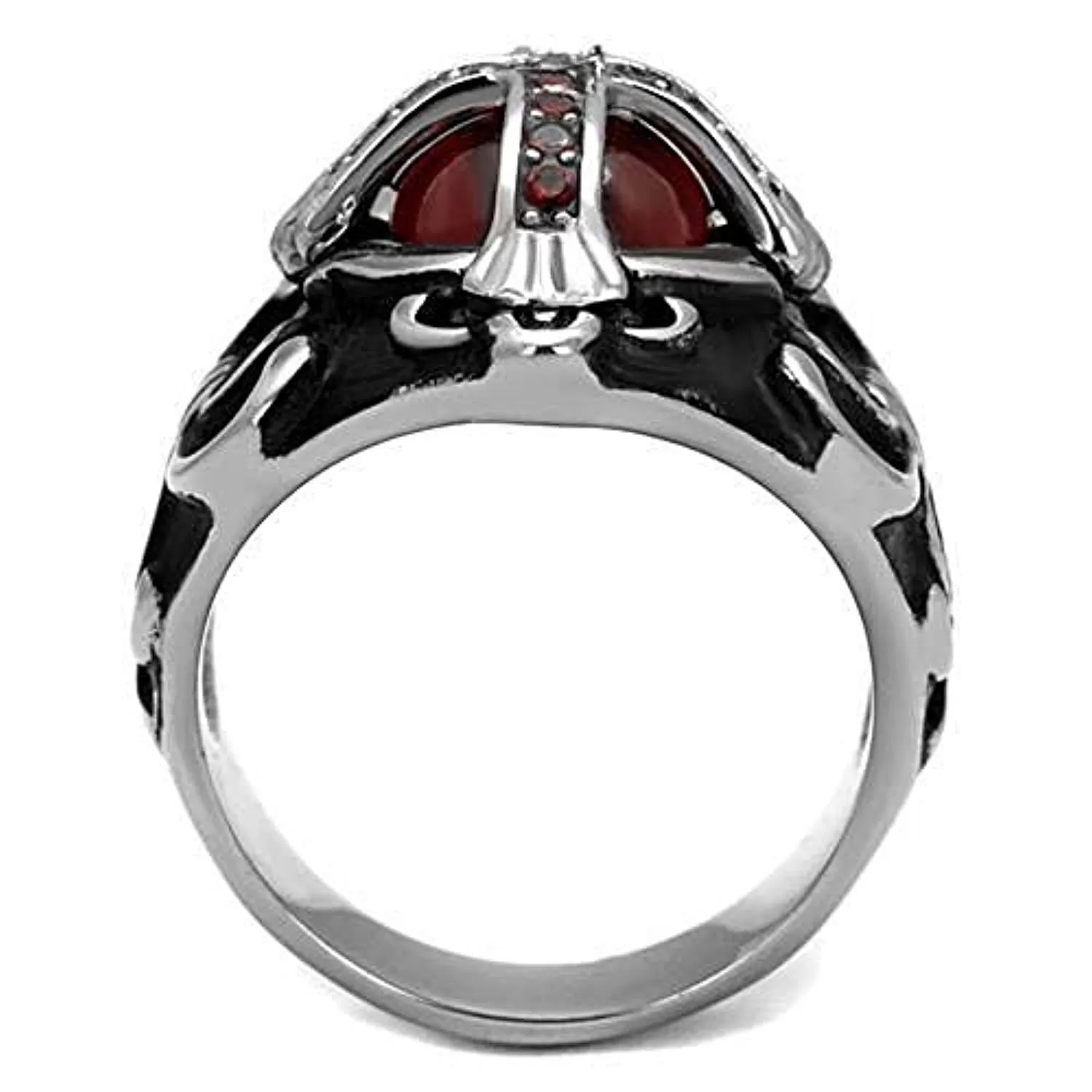 WildKlass Stainless Steel Ring High Polished Men AAA Grade CZ Garnet