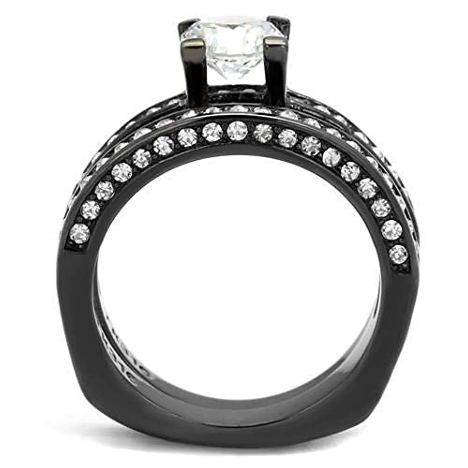 WildKlass Stainless Steel Ring IP Light Black (IP Gun) Women AAA Grade CZ Clear