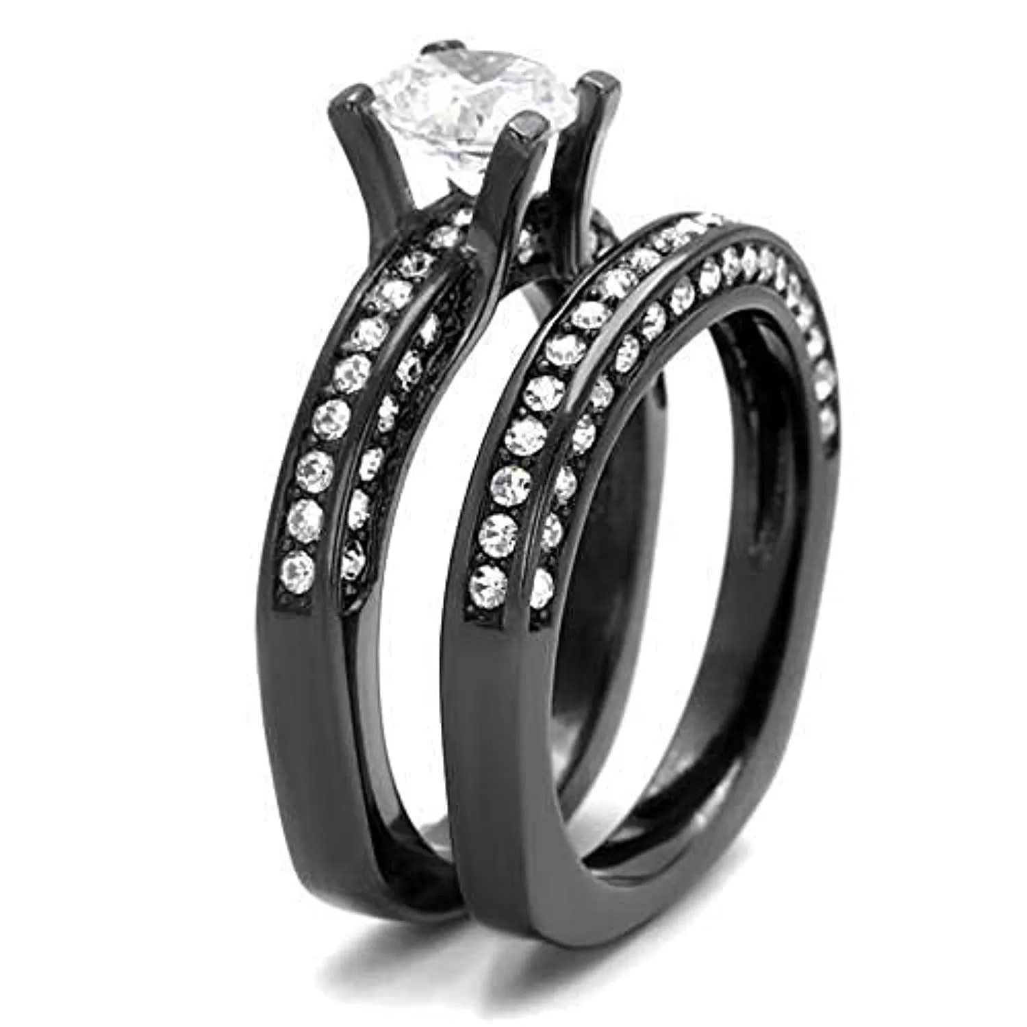 WildKlass Stainless Steel Ring IP Light Black (IP Gun) Women AAA Grade CZ Clear