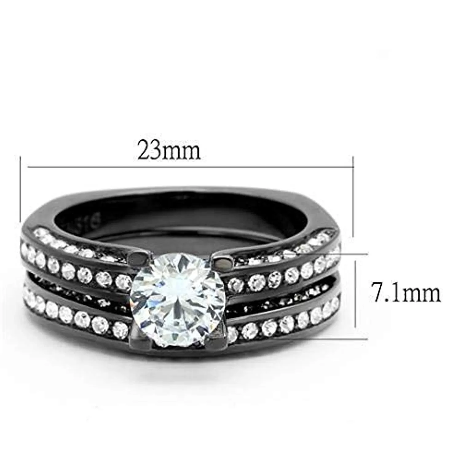 WildKlass Stainless Steel Ring IP Light Black (IP Gun) Women AAA Grade CZ Clear