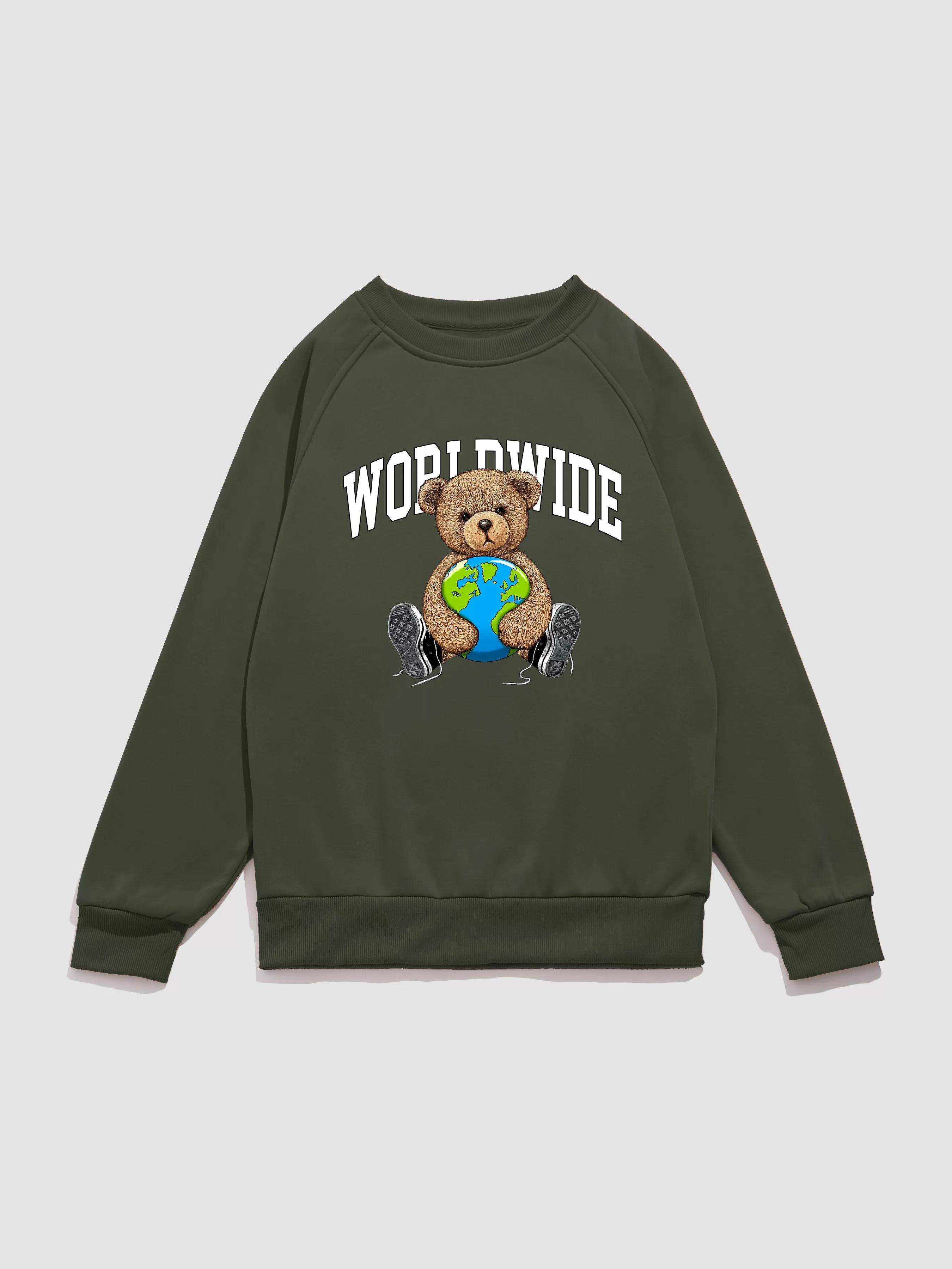 Worldwide Bear Print Raglan Sleeves Sweatshirt