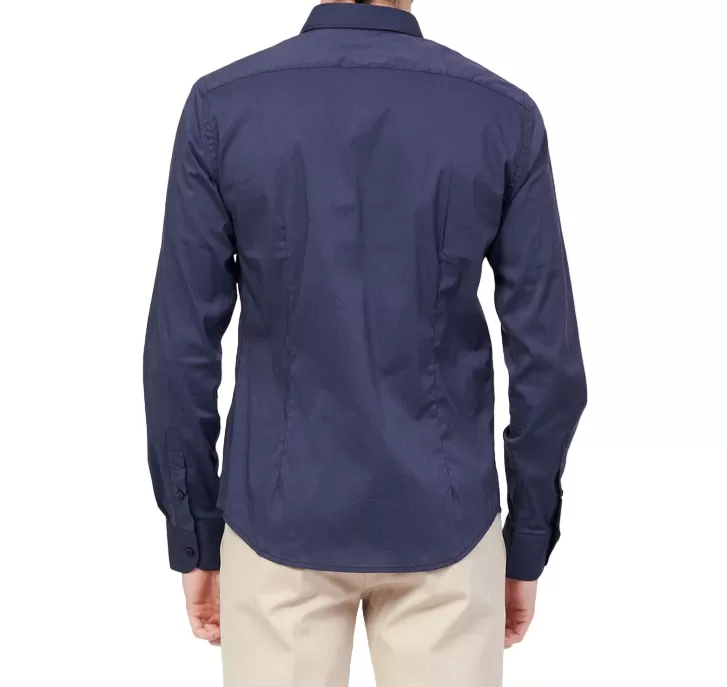 Yes Zee Men's long-sleeved shirt with small French collar C505-U600-0710 blue