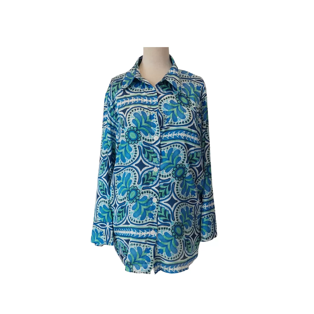 ZARA Blue Printed Satin Co-ord Set | Like New |